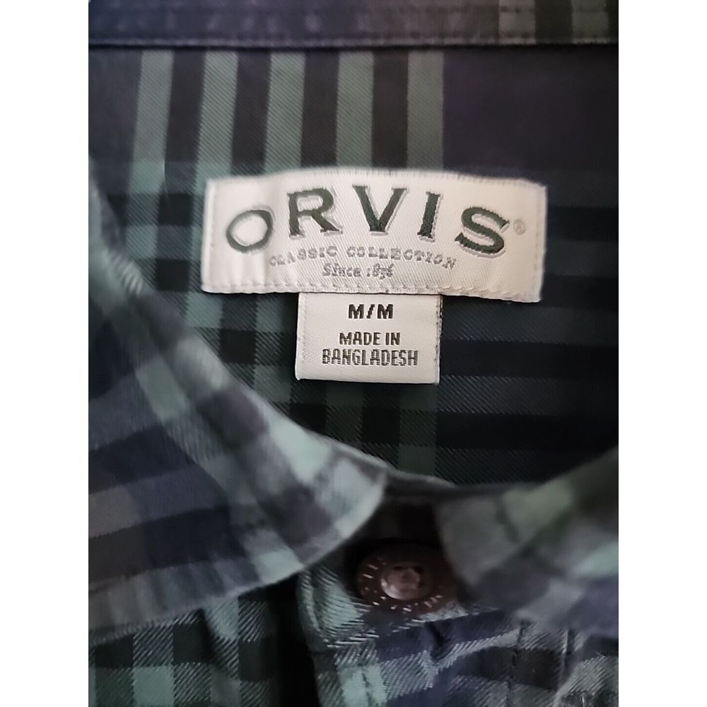 ORVIS Men's Shirt Medium Blackwatch Green Blue Plaid Long Sleeve Button Up - Picture 2 of 9